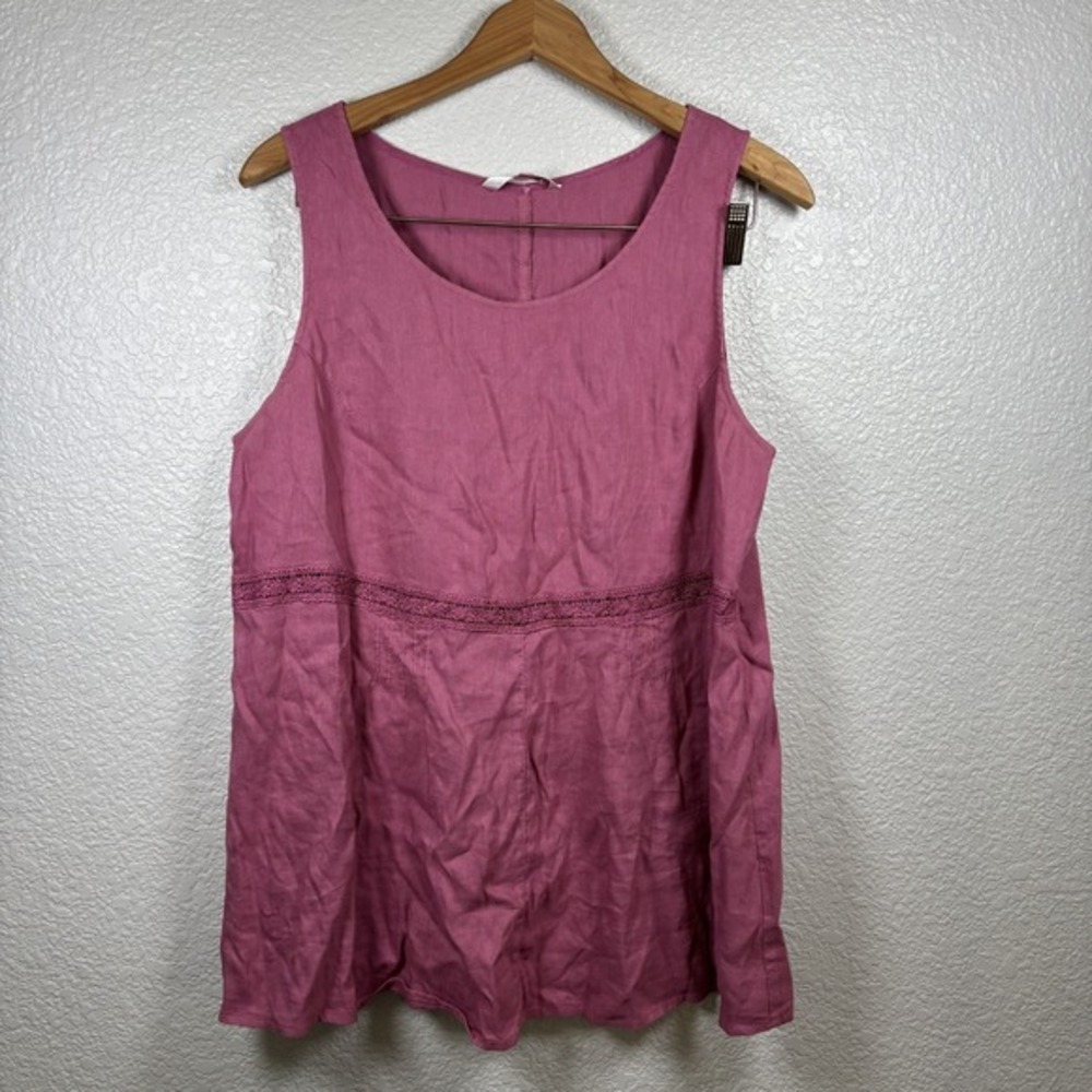 Kleen 55% Linen Tank Top Women's Large Pink Mauve? Sleeveless Flowy Lagenlook